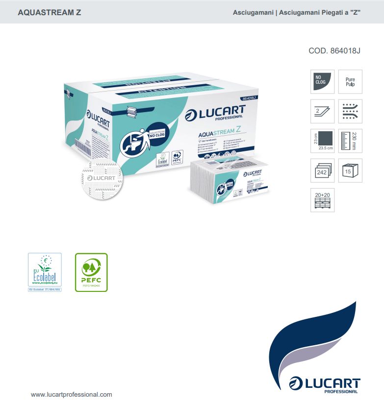 Asciugamani piegati a Z Aquastrem Z Lucart Professional 864018k - 15cf x 242pz