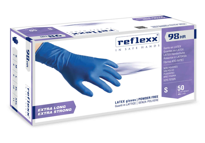 50 pezzi Guanti in Lattice High Risk Blu Senza Polvere Reflexx