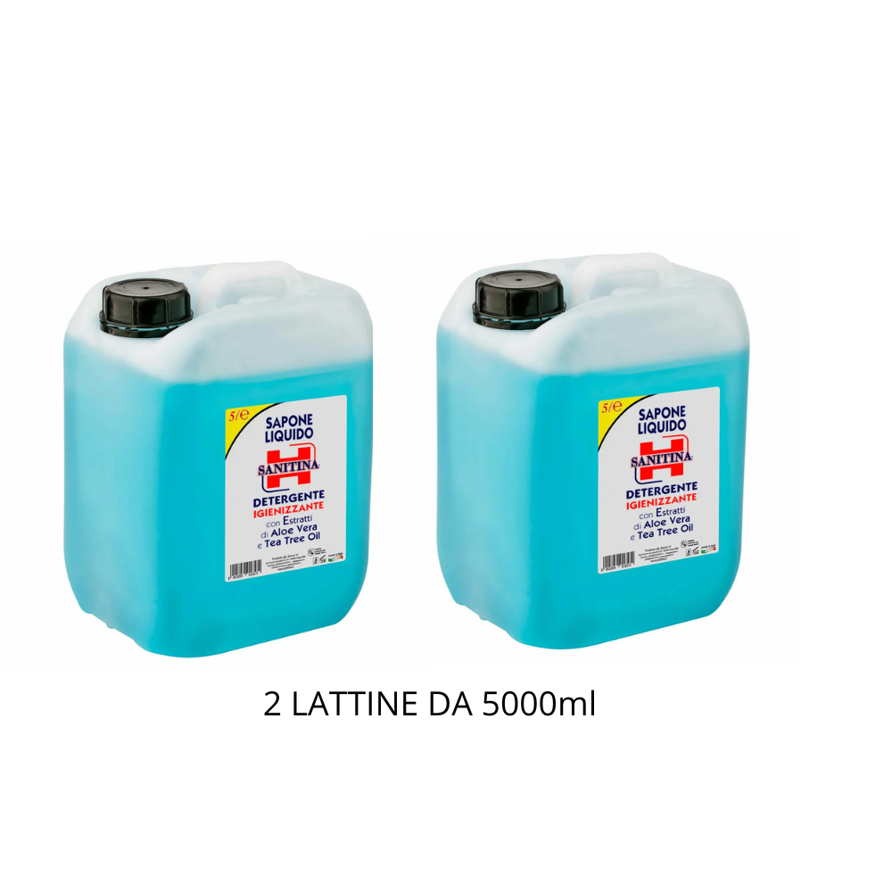 Set da 2 Lattine da 5 Litri - Sapone Lavamani Antibatterico e Igienizzante Sanitina all'Aloe e Tea Tree