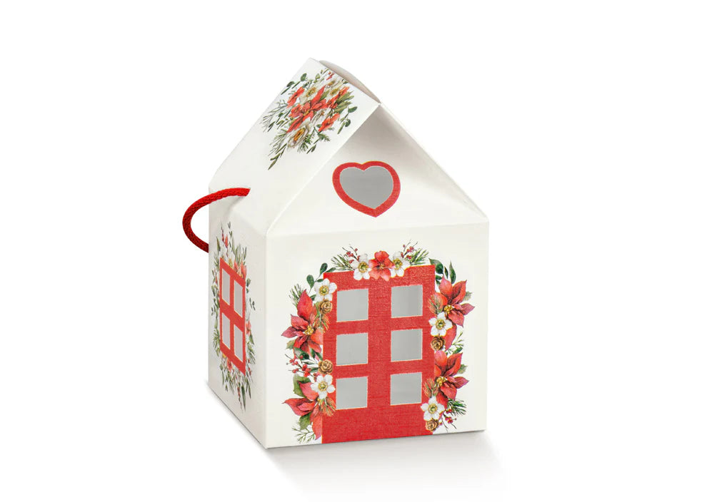 Scatola Panettone Casetta Decorata - Scatola Natalizia con Manico