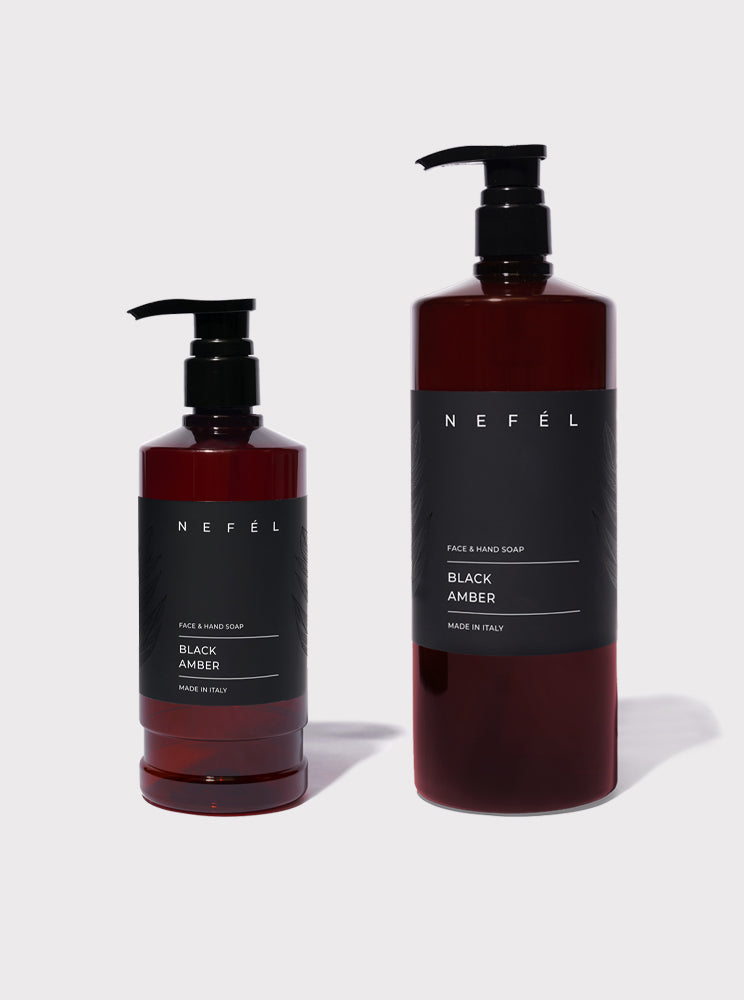 Sapone Viso e Mani Nefél Black Amber 480ml – Alchimia d’Oriente per la Cura delle Mani e del Viso