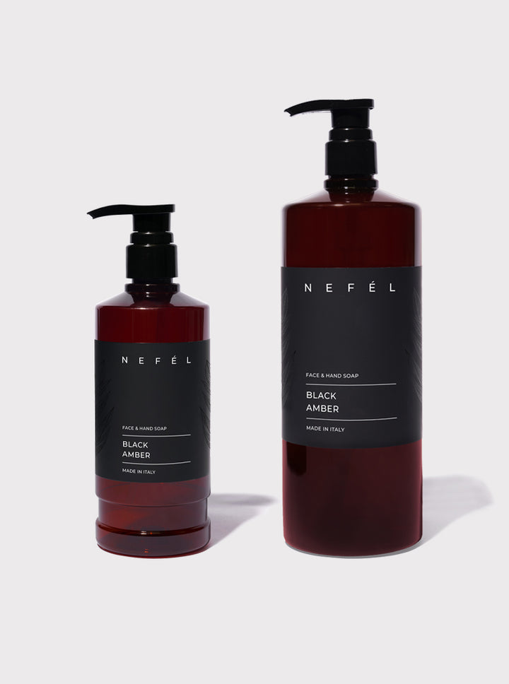 Sapone Viso e Mani Nefél Black Amber 480ml – Alchimia d’Oriente per la Cura delle Mani e del Viso