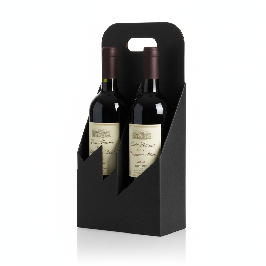 30pz Cestello 2 Portabottiglie in Carta Kraft resistente Nero