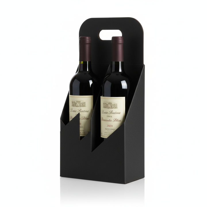 30pz Cestello 2 Portabottiglie in Carta Kraft resistente Nero