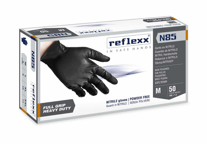 100 pezzi Guanti neri monouso in Nitrile Grip N85 Reflexx