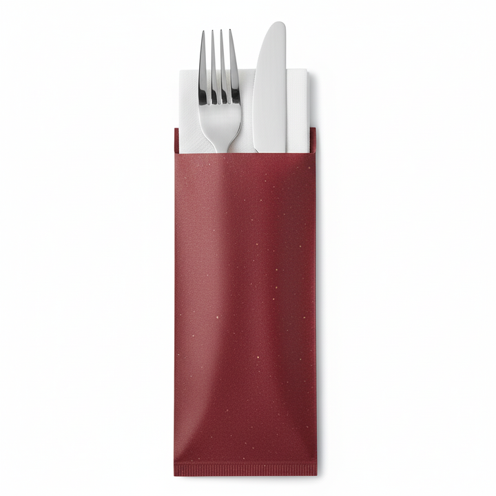 Sacchetti Portaposate in Carta Bordeaux con Tovagliolo Bianco – 125 Pezzi