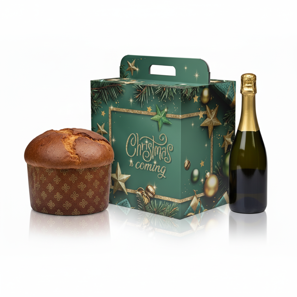 20pz Scatola Natalizia con Maniglia Porta Panettone e Bottiglia