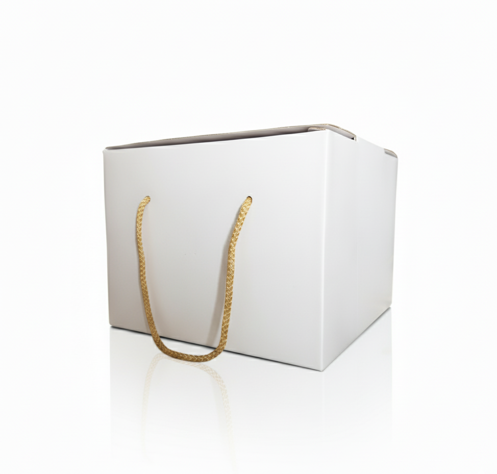Scatola porta panettone in cartone con cordini oro - 24x24cm Altezza 18cm