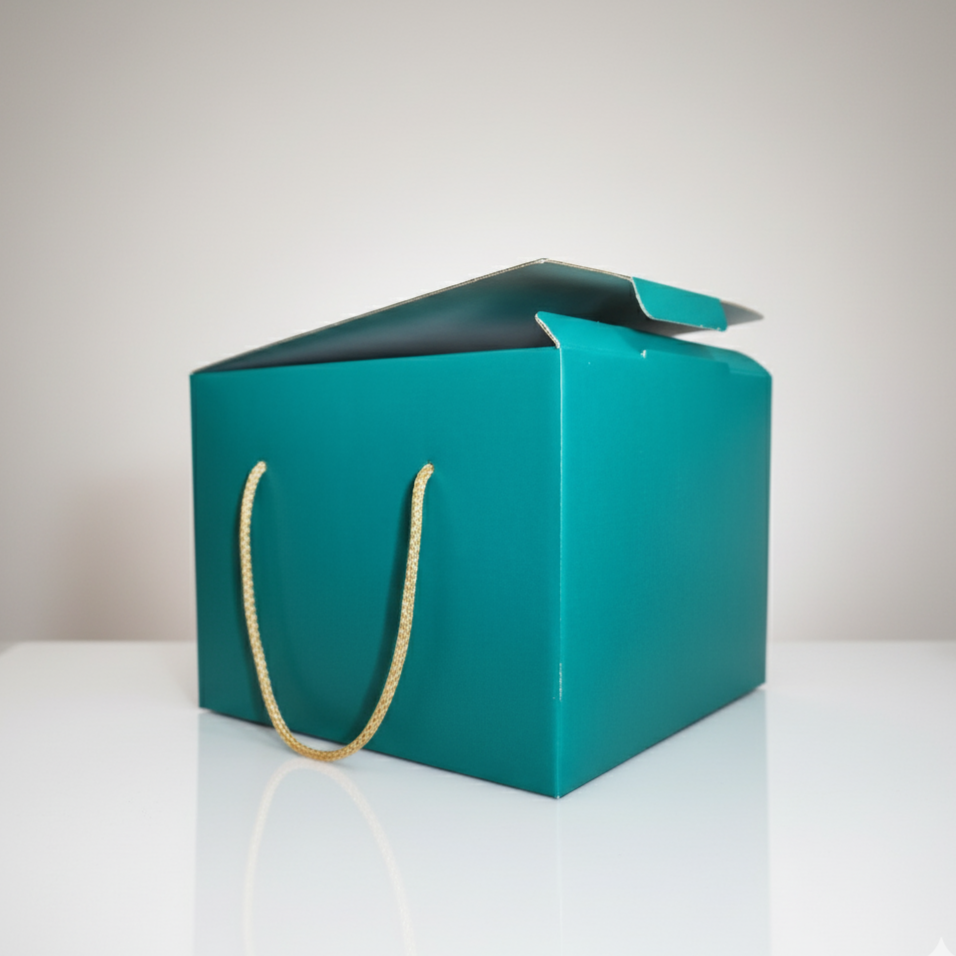Scatola porta panettone in cartone con cordini oro - 24x24cm Altezza 18cm