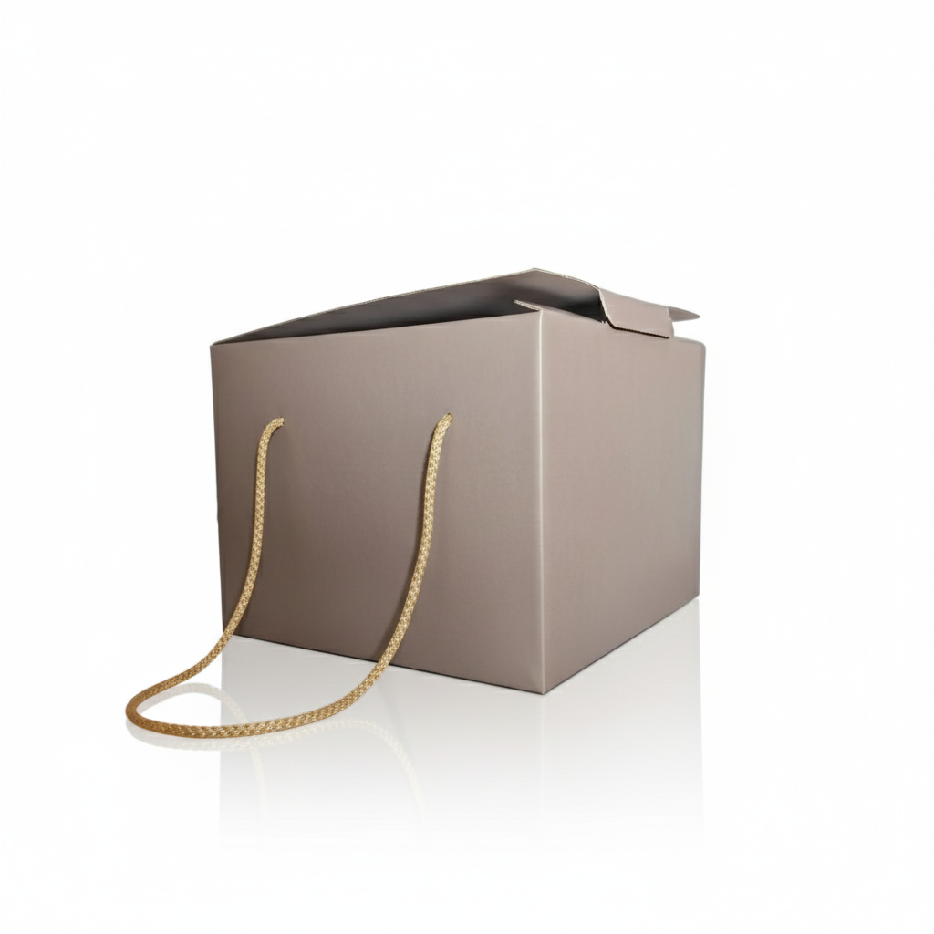 Scatola porta panettone in cartone con cordini oro - 24x24cm Altezza 18cm