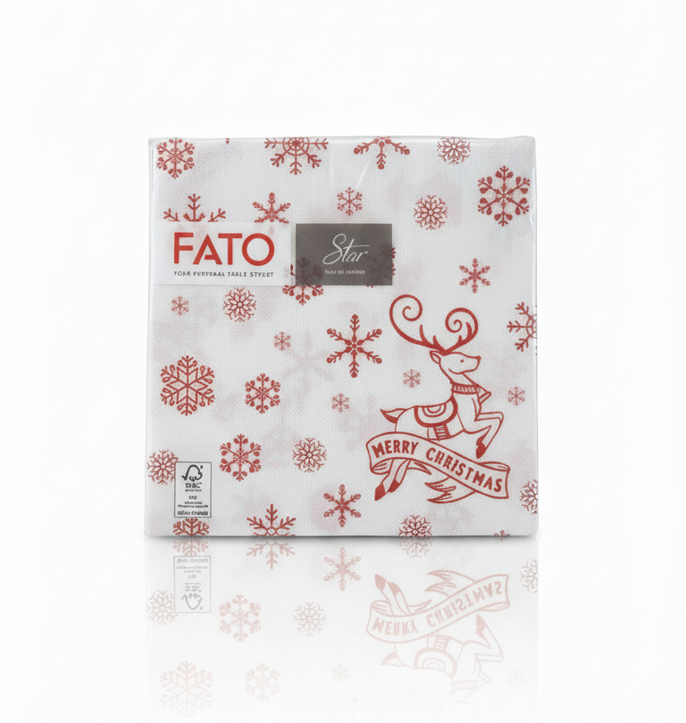 Tovaglioli Natalizi con Fantasia Renna e Fiocchi di Neve – 38x38cm – Confezione da 40 Pezzi