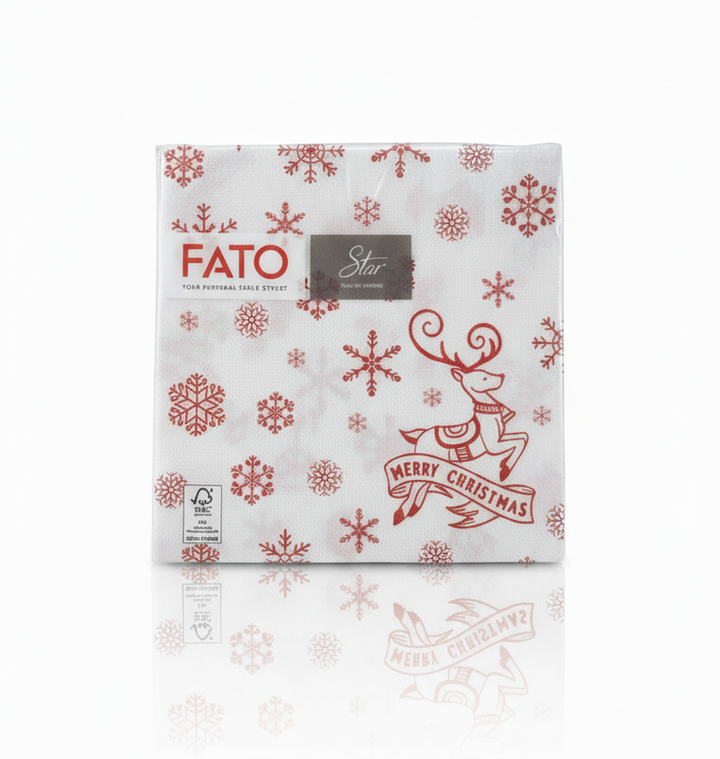 Tovaglioli Natalizi con Fantasia Renna e Fiocchi di Neve – 38x38cm – Confezione da 40 Pezzi