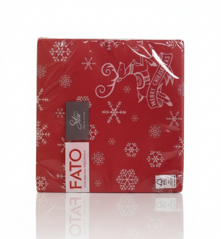Tovaglioli Natalizi con Fantasia Renna e Fiocchi di Neve – 38x38cm – Confezione da 40 Pezzi