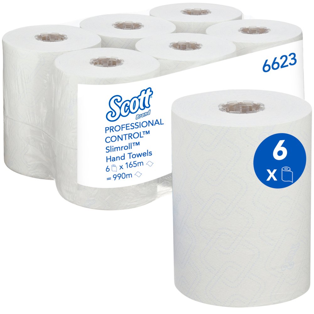 Asciugamani bianchi Slimmroll per dispenser Kimberly-Clark Scott® 6623 - 6 rotoli