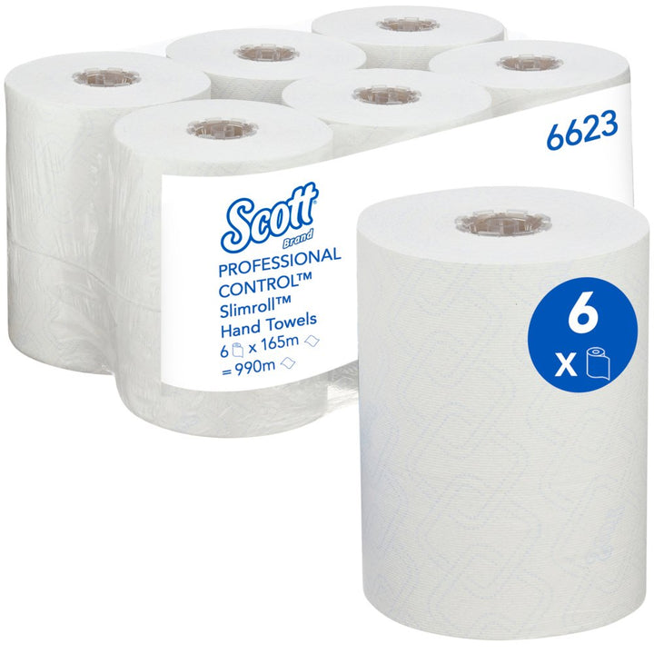 Asciugamani bianchi Slimmroll per dispenser Kimberly-Clark Scott® 6623 - 6 rotoli