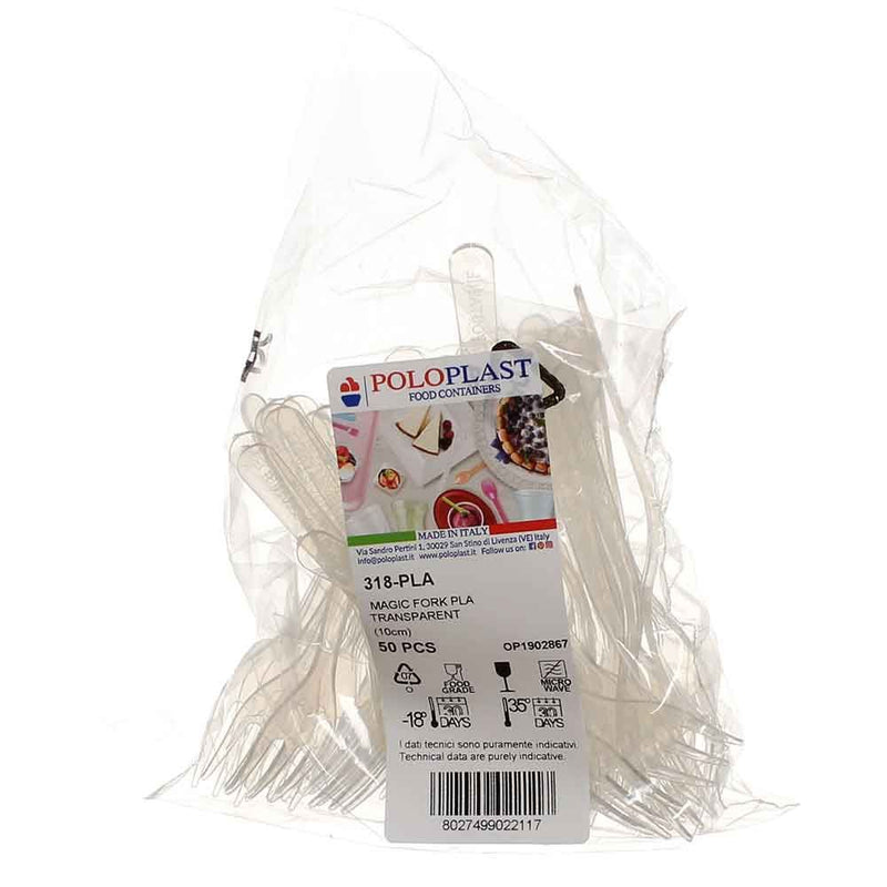 50pz Forchettine magic fork Compostabili trasparenti 10cm