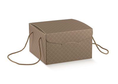 20pz Scatola porta panettone elegante con manici in cordino Scotton 24x24cm h15 cm