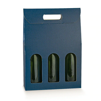 Scatola Portabottiglie in Cartoncino Blu con Pois h38 cm