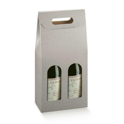 1pz Scatola portabottiglie colore Grigio elegante con Linee h38 cm