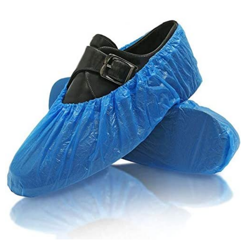 100pz Copriscarpe igienico monouso blu con elastico in CPE