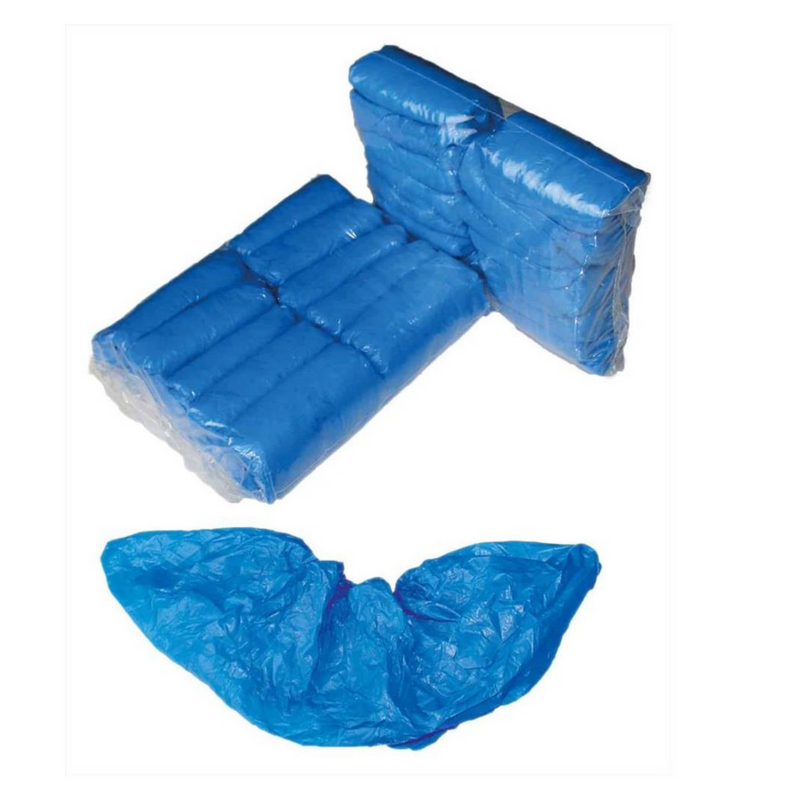 100pz Copriscarpe igienico monouso blu con elastico in CPE