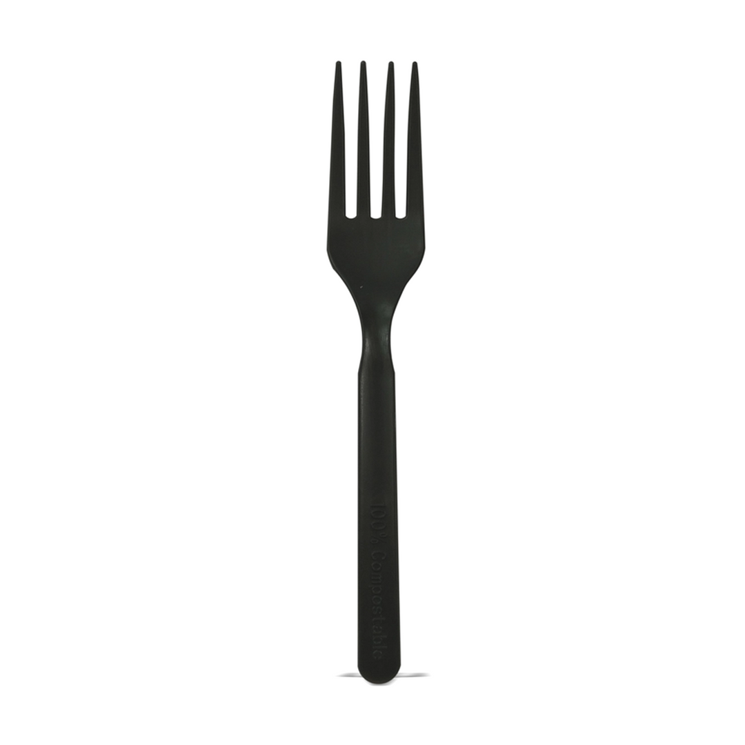 Forchette in CPLA Compostabili Nere – 15 cm (Confezione da 50 Pezzi)