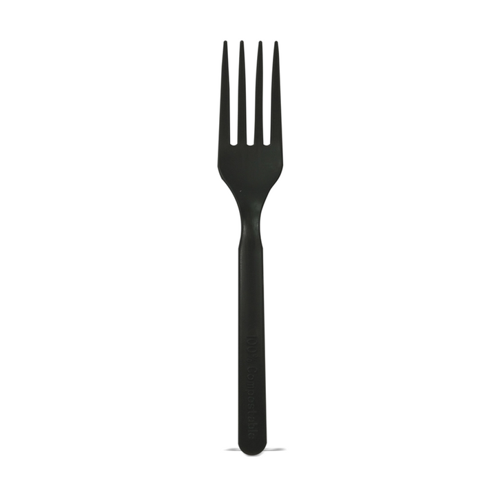 Forchette in CPLA Compostabili Nere – 15 cm (Confezione da 50 Pezzi)