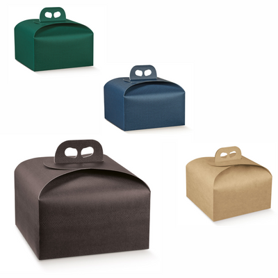 Scatola panettone basso con maniglia Scotton 24,5x24,5cm h13cm - 1pz