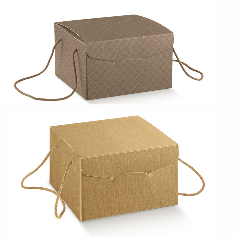 20pz Scatola porta panettone elegante con manici in cordino Scotton 24x24cm h15 cm