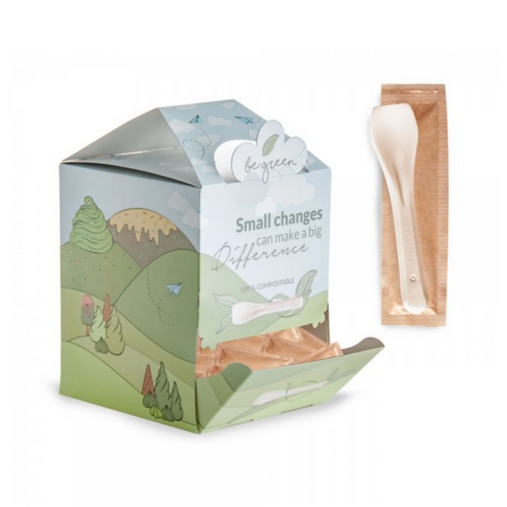 Scatola Casetta con 200 Palettine Gelato in PLA Compostabile Incartate – 9,6 cm