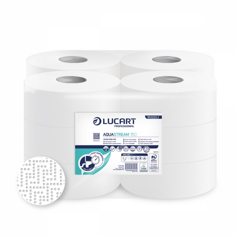 Carta igienica mini jumbo anti intasamento Aquastrem Lucart 150mt - 12pz
