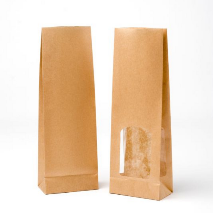Sacchetti in carta kraft avana per alimenti con Finestre e fondo quadro - Termosaldabili