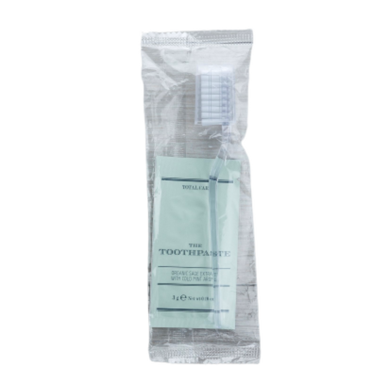 50pz Set denti spazzolino e dentifricio imbustati singolarmente