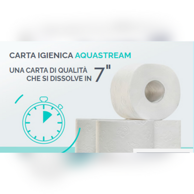 Carta igienica mini jumbo anti intasamento Aquastrem Lucart 150mt - 12pz