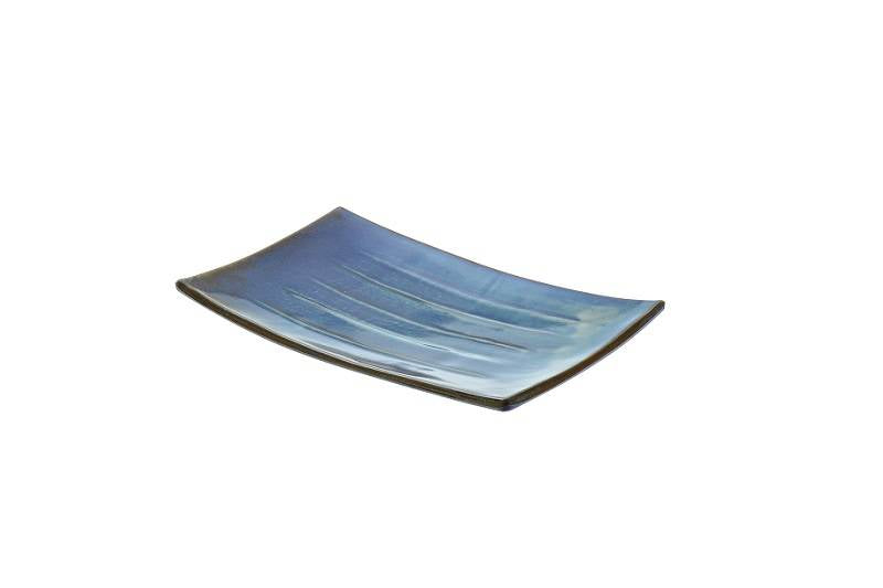 1pz Piatto in melamina Ibiza con decoro blu rettangolare 25,6x15,7cm