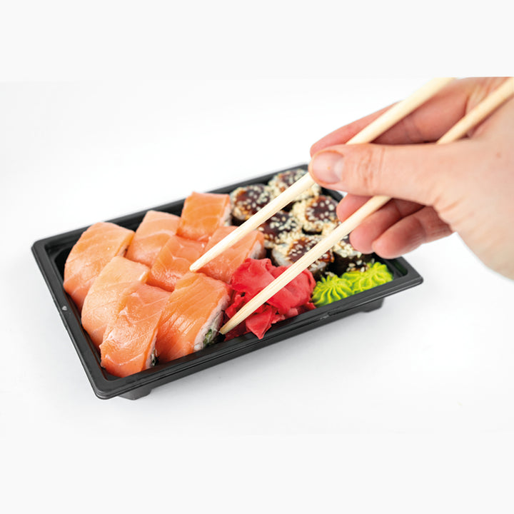 30 pezzi Contenitori Neri in PET Riciclabili con Coperchio Trasparente – Ideali per Sushi, Take-Away e Asporto